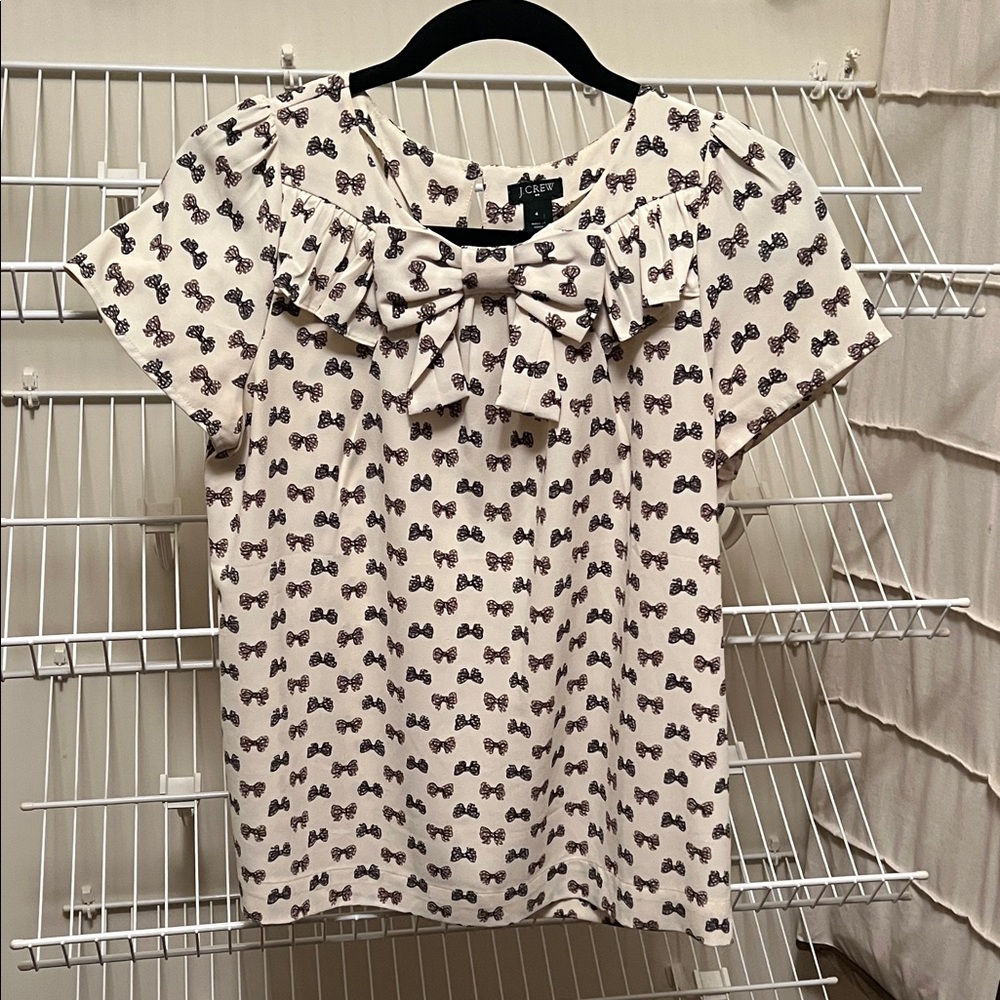 J. Crew White Top with Black Bow Print